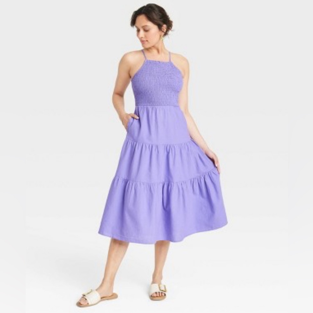 Women's Sleeveless Smocked Linen Midi Sundress - Universal Thread